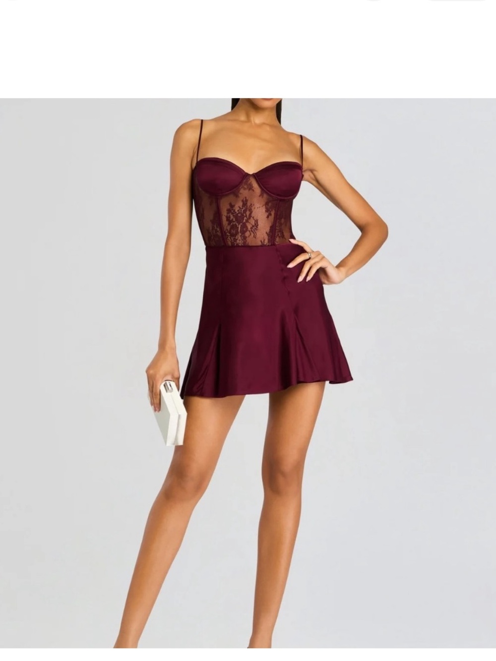 Retrofete Wine Lace Bustier Mini Dress